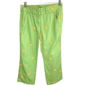J.Crew Women's Pants Straight Leg Green‎ Orange Goldfish Embroidered 100% Cotton